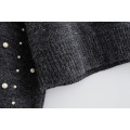Latest Design Pattern Jacquard Knitwear Custom Women Ladies Knitted Cold Shoulder Pearl Sweater